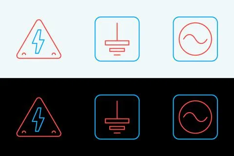 Set line AC voltage source, High and Electrical symbol ground icon. Vector Stock Illustration