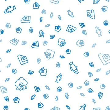 Set line Acid rain, Puffer fish and Wastewater on seamless pattern. Vector Ilustración de archivo