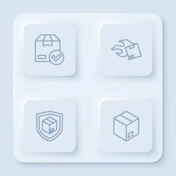 Set line ackage box with check mark, Carton cardboard, Delivery security shield Stock Illustration