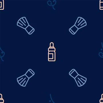 Set line Acne, Makeup brush and Essential oil bottle on seamless pattern. Vector Stock Illustration