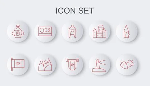 Set line Acorn, Flag of Canada, Winter hat, Lighthouse, Maple syrup, Canadi.. イラスト素材