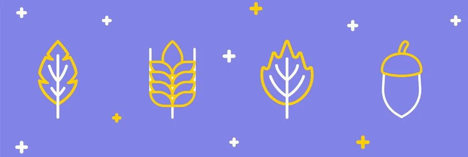 Set line Acorn, Leaf, Wheat and  icon. Vector Stock Illustration