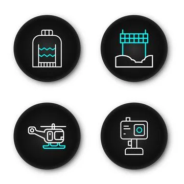 Set line Action camera, Rescue helicopter, Ribbon in finishing line and Chr.. Stock Illustration