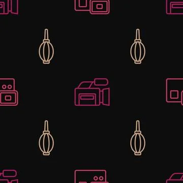 Set line Action extreme camera, Dust blower and Cinema on seamless pattern... Illustrazione stock
