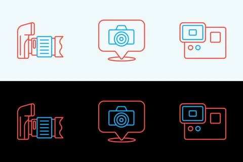 Set line Action extreme camera, Photo and  icon. Vector 스톡 일러스트
