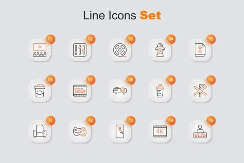 Set line Actor star, 4k movie, Backstage, Comedy and tragedy masks, Cinema .. Stock Illustration