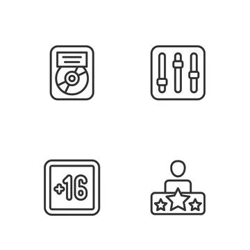 Set line Actor star, Plus 16 movie, CD disk award in frame and Sound mixer Stock Illustration