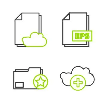 Set line Add cloud Document folder with star EPS file document and Cloud stor Stock Illustration