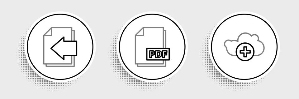 Set line Add cloud, Next page arrow and PDF file document icon. Vector 스톡 일러스트