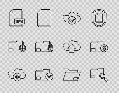 Set line Add cloud, Search concept with folder, Cloud check mark, Document and 스톡 일러스트