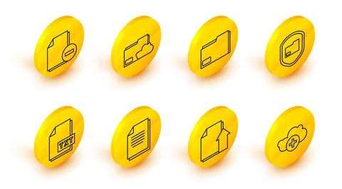 Set line Add cloud, Upload file document, Document, TXT, folder protection Stock Illustration