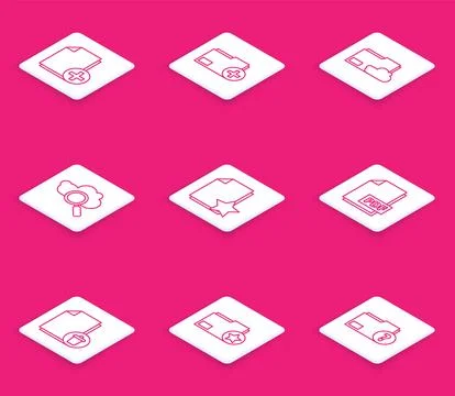 Set line Add new file, folder, Cloud storage text document, Search cloud Stock Illustration