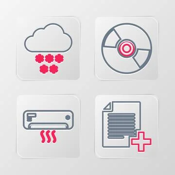 Set line Add new file, Air conditioner, CD or DVD disk and Cloud with snow .. Stock Illustration