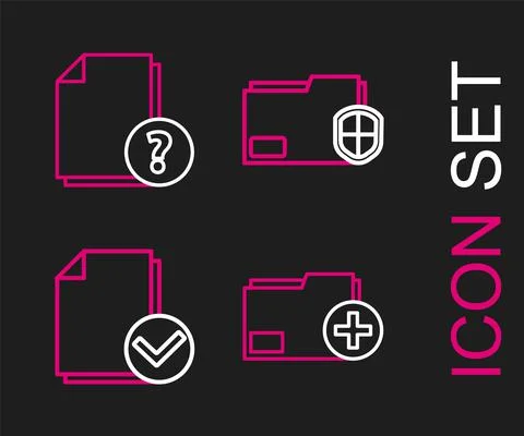 Set line Add new folder, Document and check mark, protection and Unknown Stockillustratie