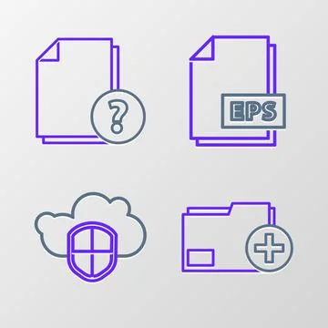 Set line Add new folder, Cloud and shield, EPS file document and Unknown icon Stock Illustration