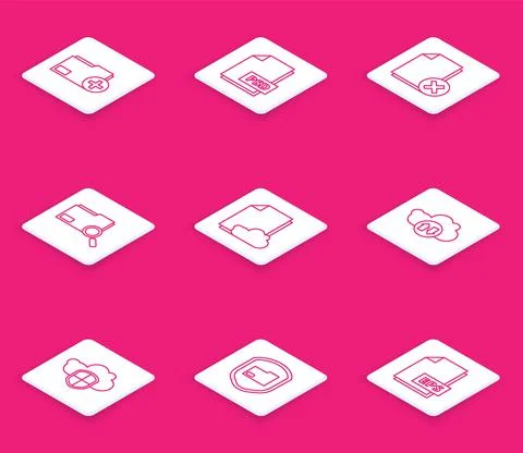 Set line Add new folder, PSD file document, Delete, Search concept with, Cloud Illustrazione stock