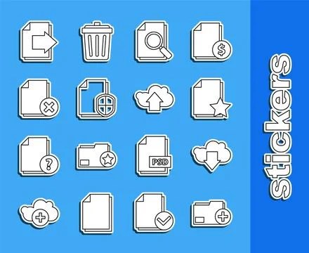 Set line Add new folder, Cloud download, Document with star, search, protection Stock Illustration