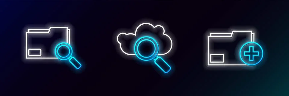 Set line Add new folder, Search concept with and cloud computing icon. Glow.. 스톡 일러스트