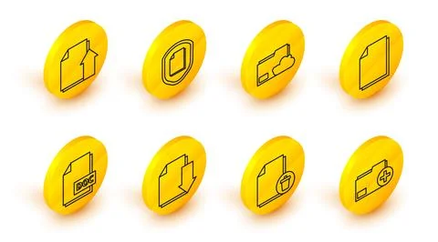 Set line Add new folder, Delete file document, Document with download, DOC,.. Stock Illustration