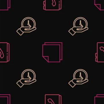 Set line Address book, Clock and Post note stickers on seamless pattern. Vector Stock Illustration