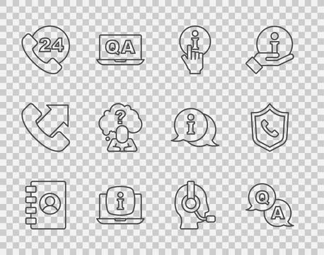 Set line Address book, Question and Answer, Information, Laptop with inform.. Stock Illustration