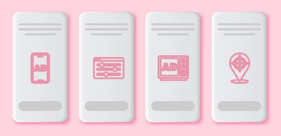 Set line Advertising, Browser setting, and Target. White rectangle button 스톡 일러스트