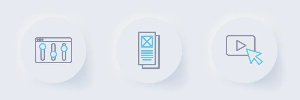 Set line Advertising, Browser window and setting icon. Vector イラスト素材