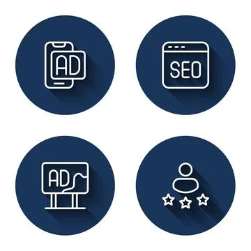 Set line Advertising, SEO optimization, and Consumer product rating with long 스톡 일러스트
