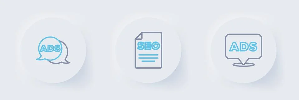 Set line Advertising, SEO optimization and  icon. Vector Stockillustratie