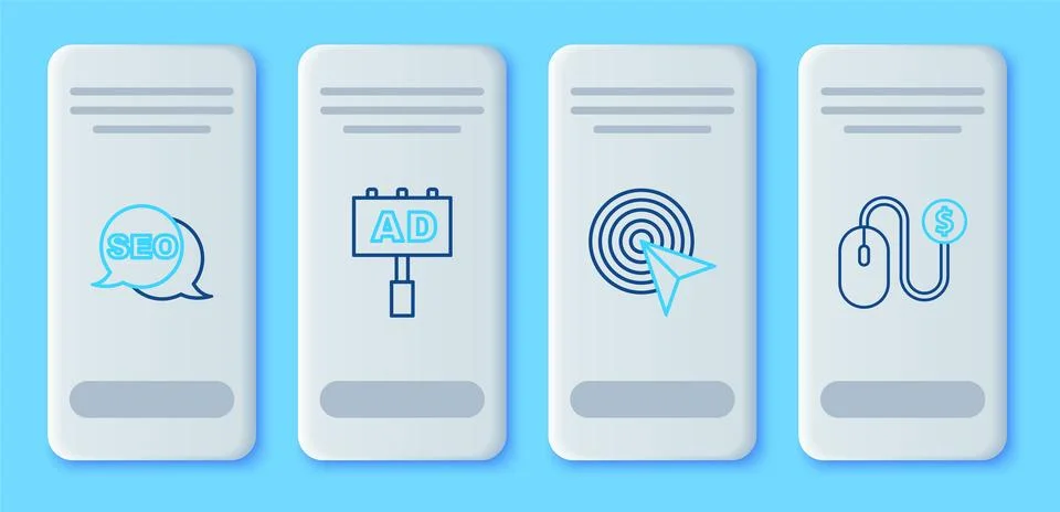Set line Advertising, SEO optimization and  icon. Vector Stockillustratie