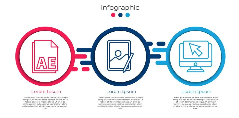 Set line AE file document, Graphic tablet and Computer monitor and cursor Illustrazione stock