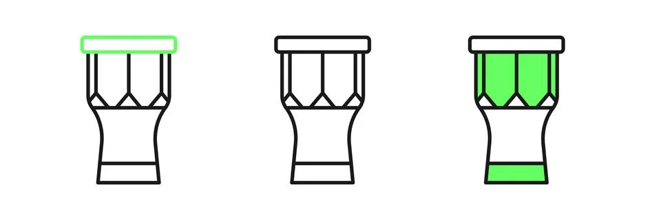 Set line African percussion drum icon isolated on white background. Musical.. Stock Illustration