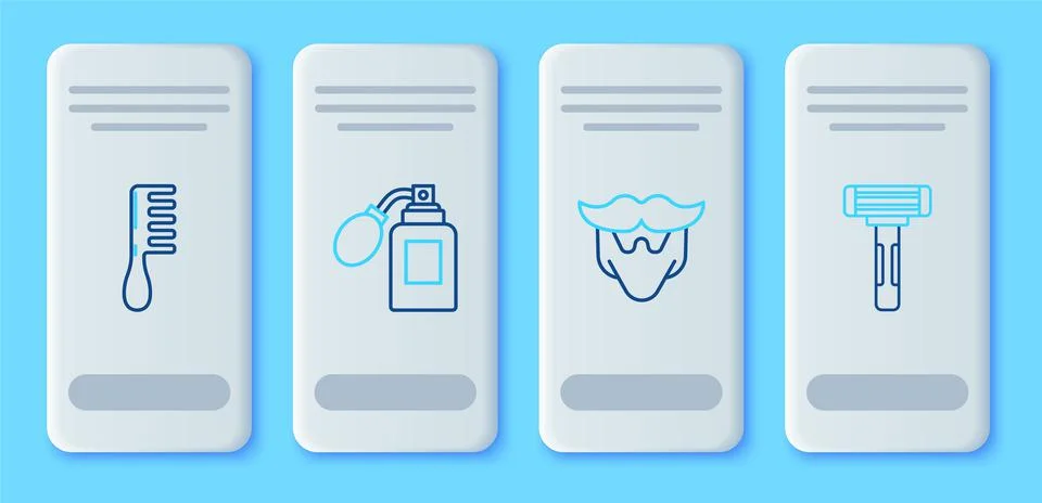 Set line Aftershave bottle with atomizer, Mustache and beard, Hairbrush and S Stock Illustration