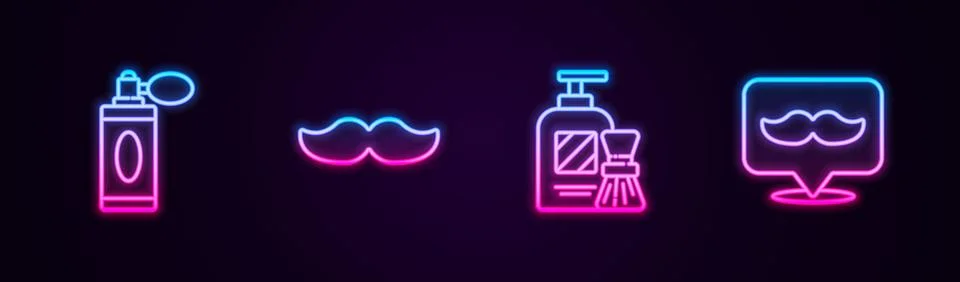 Set line Aftershave bottle with atomizer, Mustache, Shaving gel foam and brush Stock Illustration