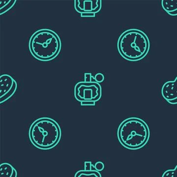 Set line Aftershave, Sauna clock and Bath sponge on seamless pattern. Vector Illustrazione stock