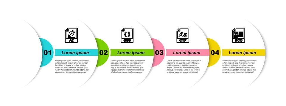 Set line AI file document, CSS, OTF and DOC. Business infographic template Stock Illustration