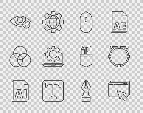 Set line AI file document, Web design and development, Computer mouse, Text, Red Stock Illustration