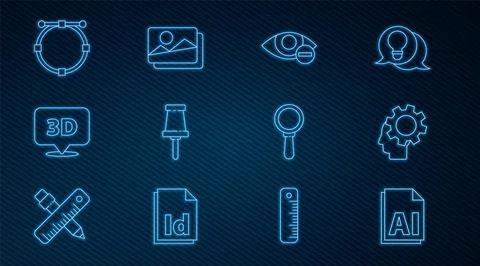 Set line AI file document, Human head with gear inside, Red eye effect, Pus.. Illustration