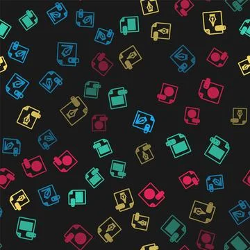 Set line AI file document, XLS, EPS and HTML on seamless pattern. Vector Stock Illustration