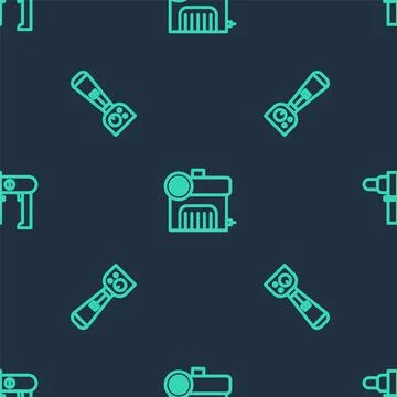 Set line Air compressor, Blender and Electric drill machine on seamless pattern Stock Illustration