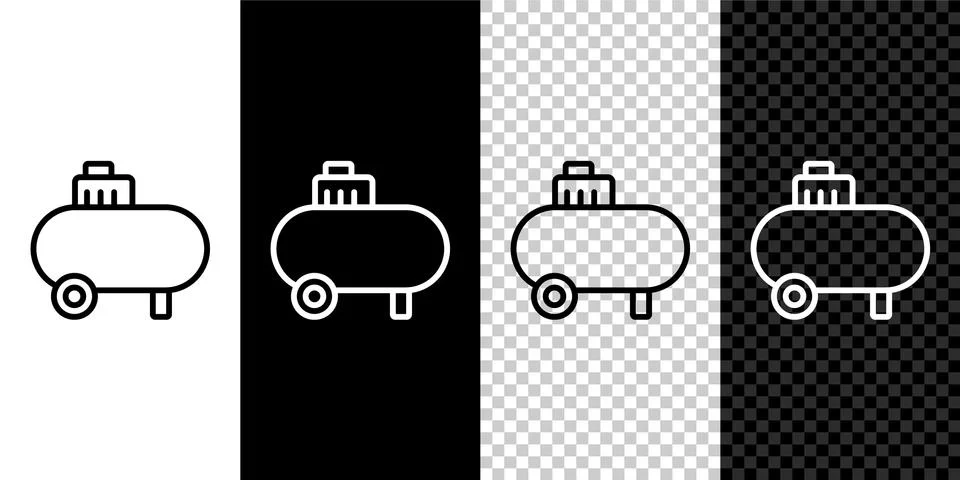 Set line Air compressor icon isolated on black and white, transparent background Illustrazione stock