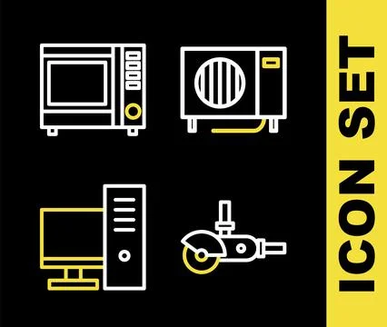 Set line Air conditioner, Angle grinder, Computer monitor and Microwave oven Stock Illustration