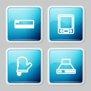 Set line Air conditioner, Electronic scales, Oven glove and Kitchen extractor Illustrazione stock
