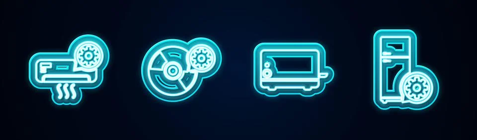 Set line Air conditioner setting, CD or DVD disk, Toaster and Refrigerator. G Stock Illustration