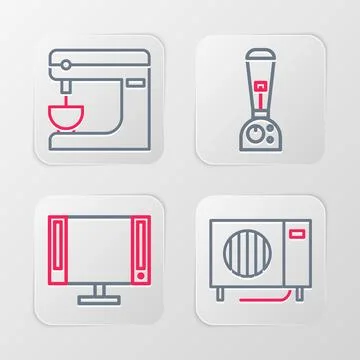 Set line Air conditioner, Smart Tv, Blender and Electric mixer icon. Vector Illustrazione stock