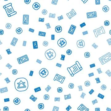 Set line Air element, Decree, parchment, scroll and Tarot cards on seamless Stock Illustration