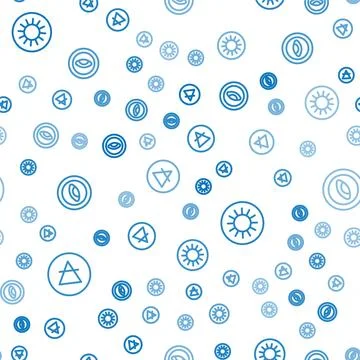 Set line Air element, Sun and Medallion with eye on seamless pattern. Vector Stock Illustration