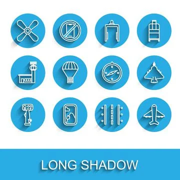 Set line Aircraft steering helm, Airplane window, Plane propeller, Airport Stock Illustration