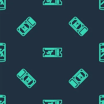 Set line Airline ticket, Train and Online translator on seamless pattern. Vec Stock Illustration