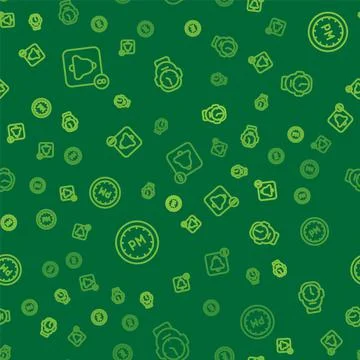 Set line Alarm clock app mobile, Day time and Clock on seamless pattern. Vector Stock Illustration